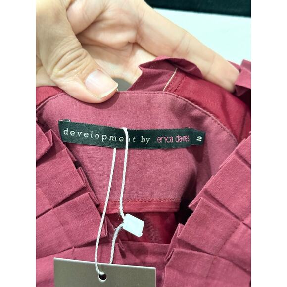 Development by Erica Davies Silk Ruffle Trim Deep V-Neck Mini Burgundy/Tan 2 - Picture 3 of 4